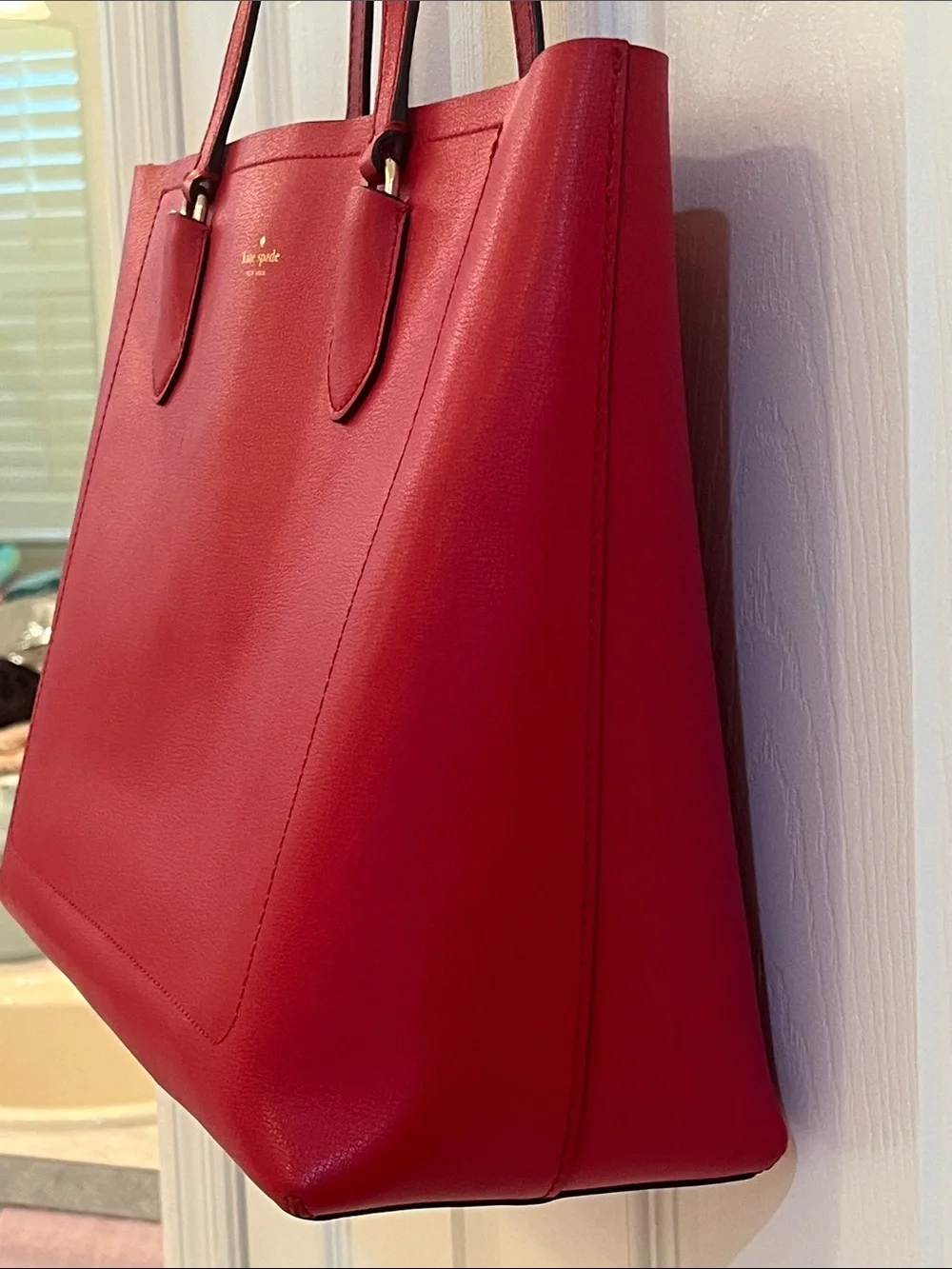 kate spade New York Red Leather Tote with Gold Logo Accent